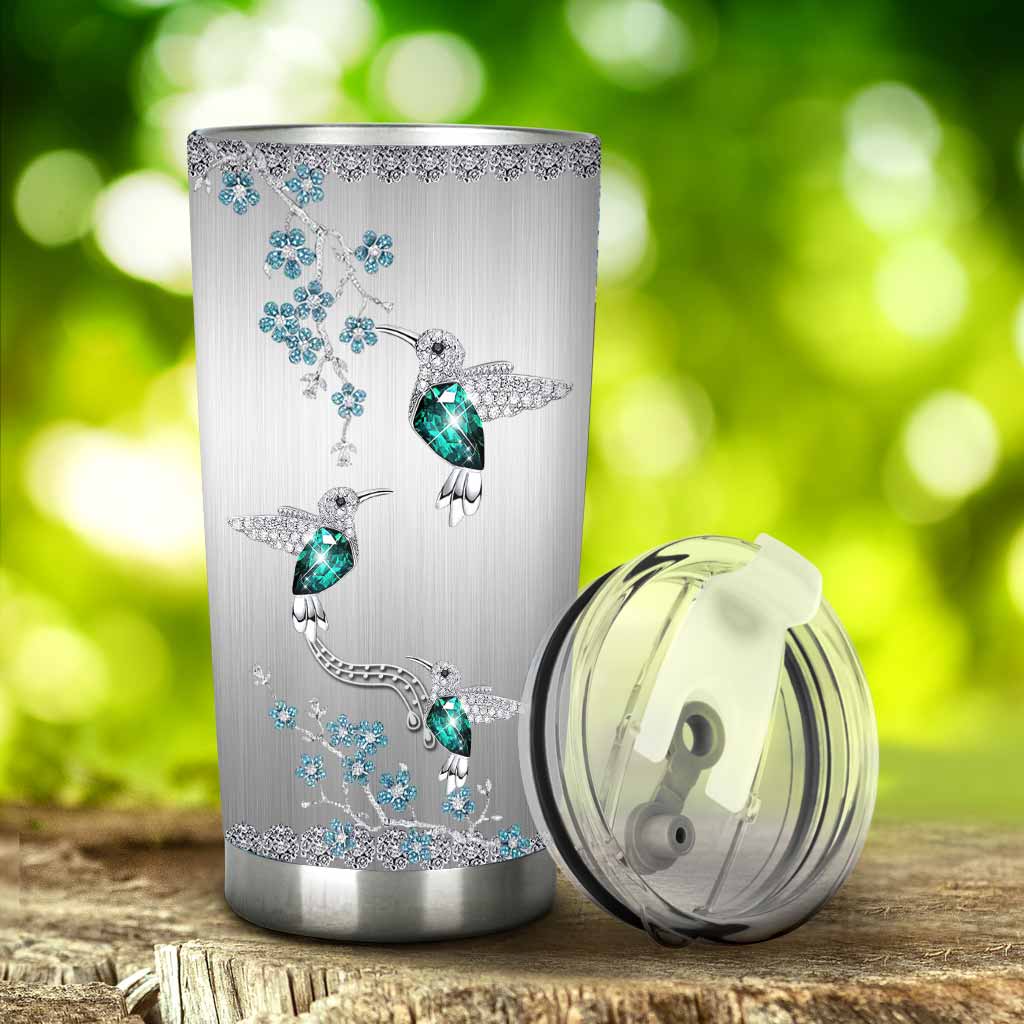 Green Hummingbirds - Personalized Tumbler With Metal Pattern Print 112021