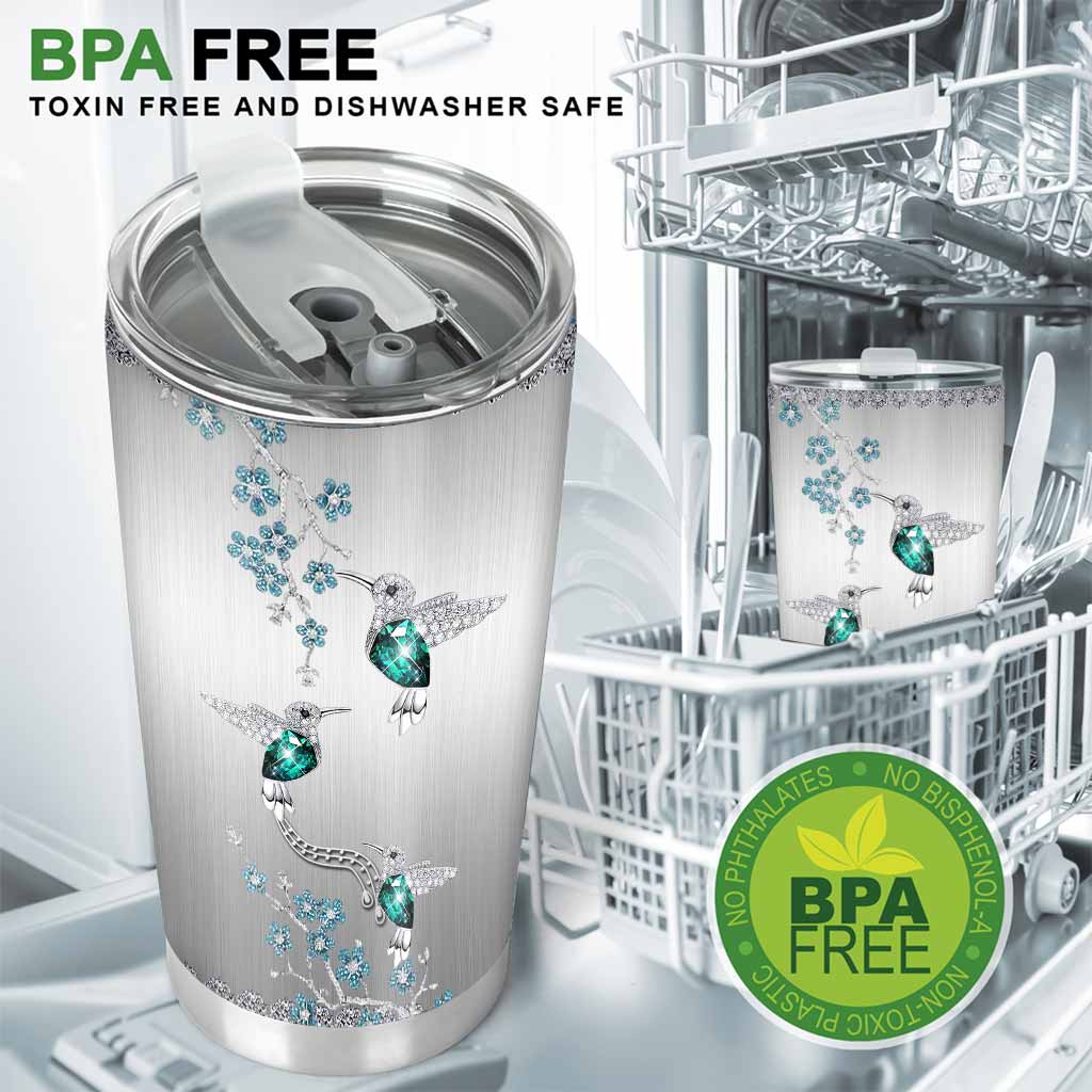 Green Hummingbirds - Personalized Tumbler With Metal Pattern Print 112021