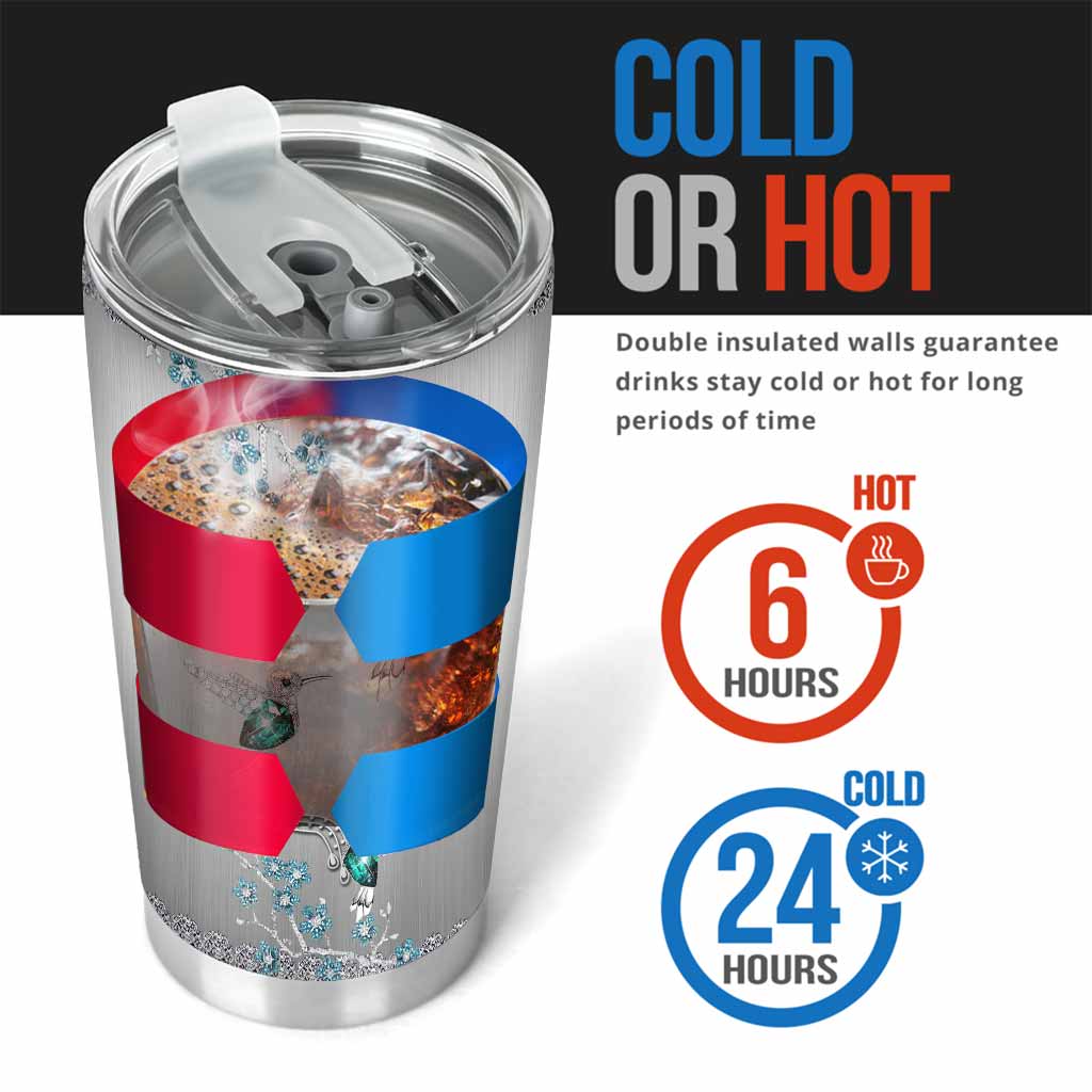 Green Hummingbirds - Personalized Tumbler With Metal Pattern Print 112021