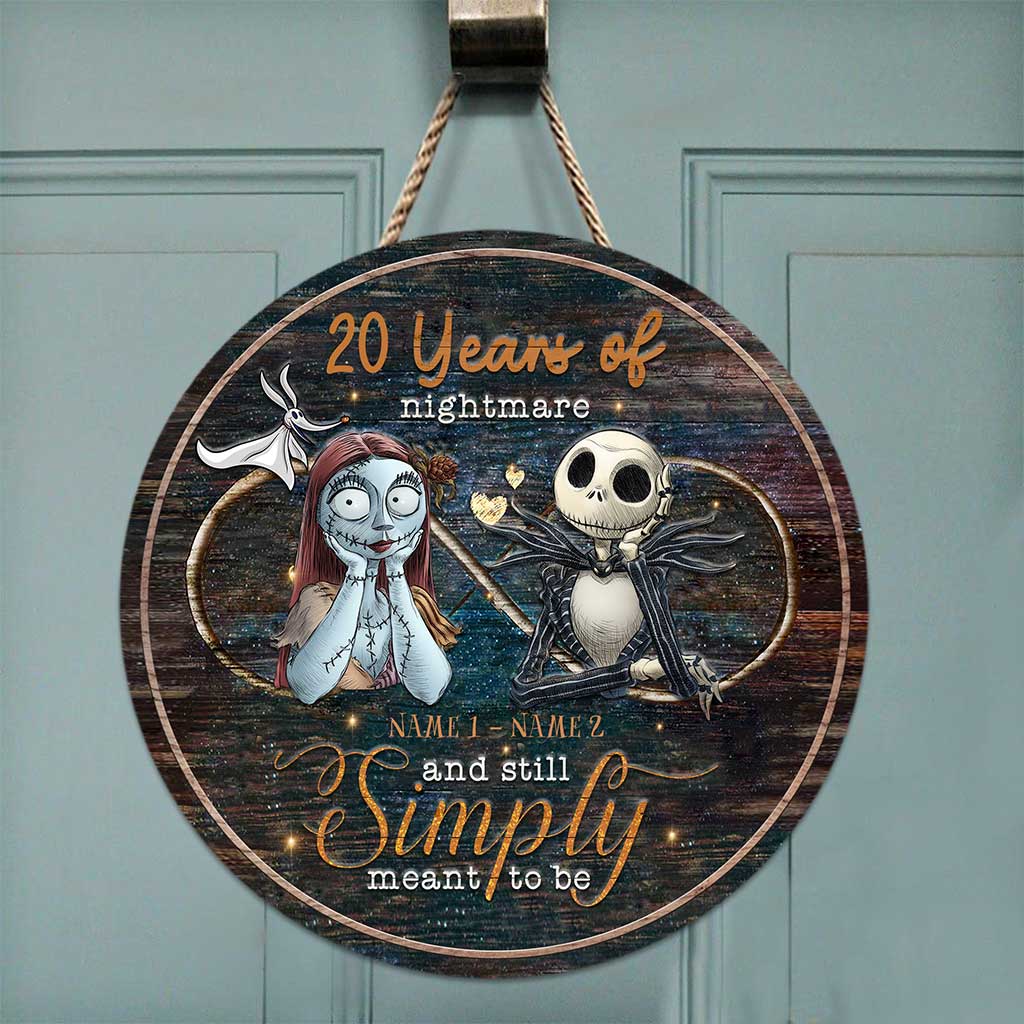 Still Simply Meant To Be - Personalized Couple Nightmare Round Wood Sign