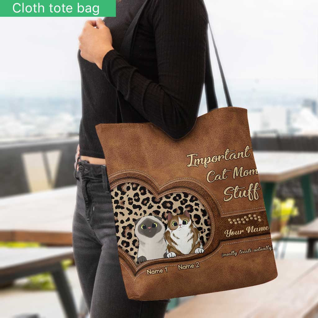 Important Cat Mom Stuff - Personalized Cat Tote Bag