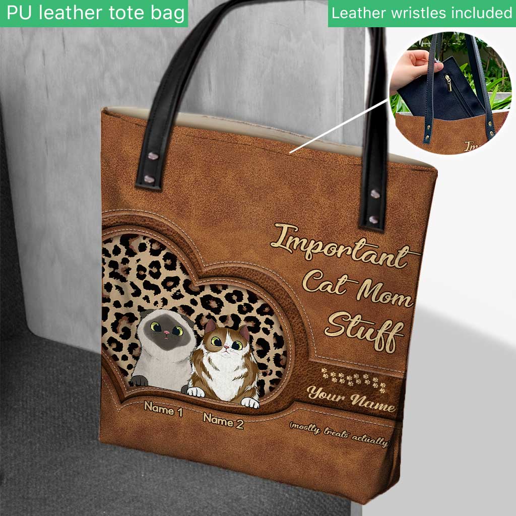 Important Cat Mom Stuff - Personalized Cat Tote Bag