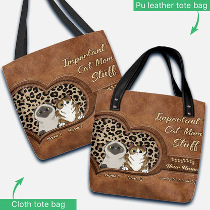 Important Cat Mom Stuff - Personalized Cat Tote Bag