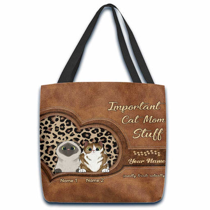 Important Cat Mom Stuff - Personalized Cat Tote Bag