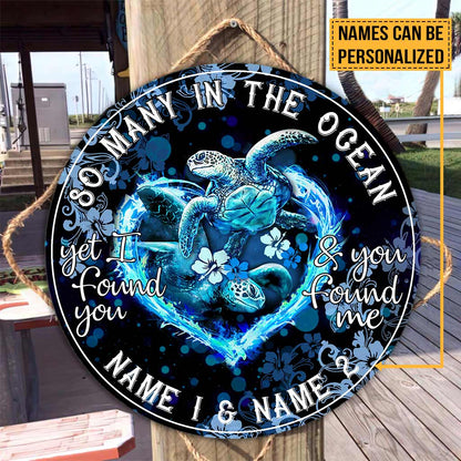 So Many In The Ocean - Turtle Personalized Round Wood Sign