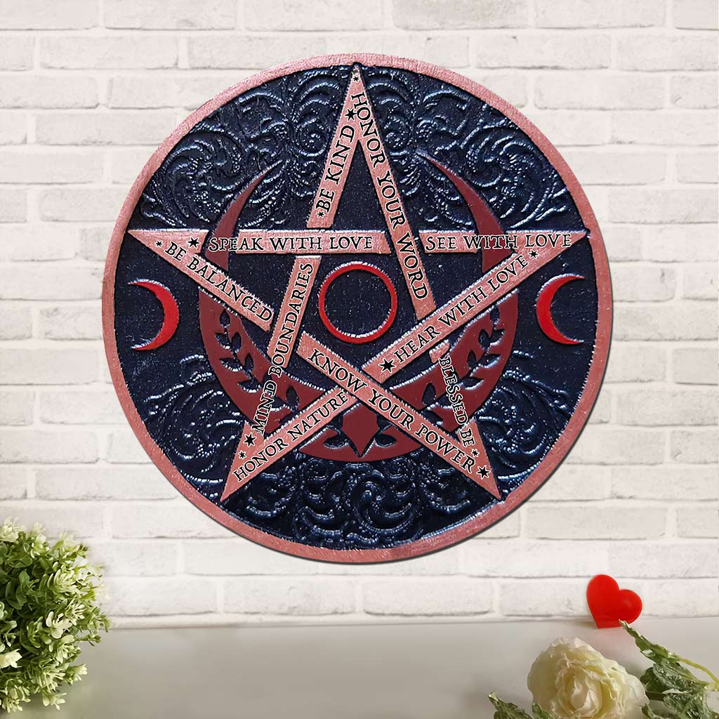 Mystical Pentagram - Witch Round Wood Sign