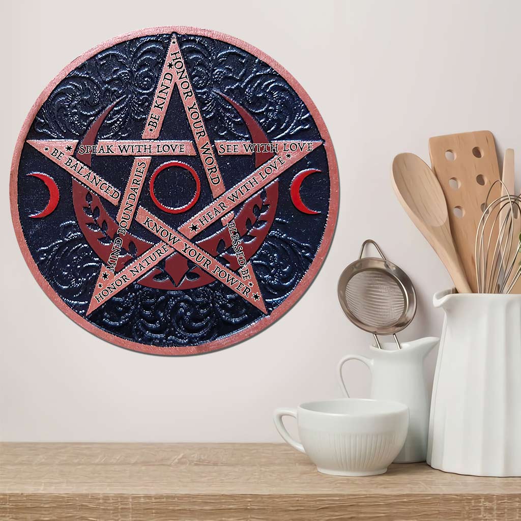 Mystical Pentagram - Witch Round Wood Sign