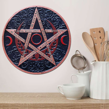 Mystical Pentagram - Witch Round Wood Sign