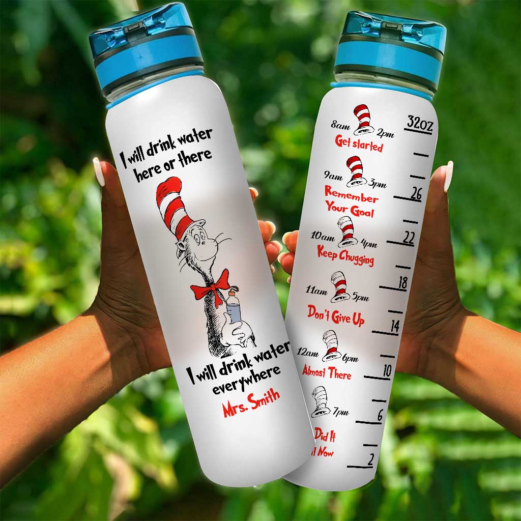 I Will Drink Water Here Or There - Personalized Teacher Water Tracker Bottle