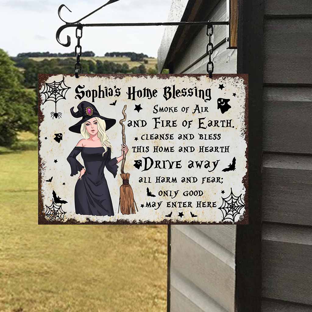 Home Blessing - Personalized Witch Rectangle Metal Sign