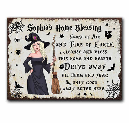 Home Blessing - Personalized Witch Rectangle Metal Sign