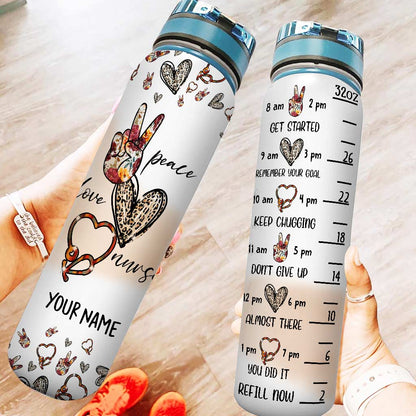 Peace Love Nurse - Personalized Nurse Water Tracker Bottle