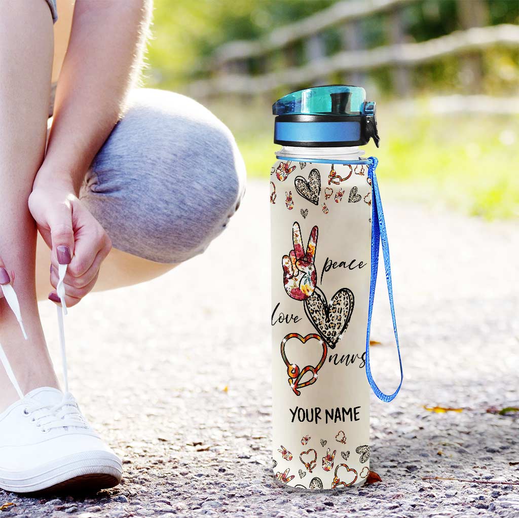 Peace Love Nurse - Personalized Nurse Water Tracker Bottle