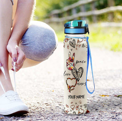 Peace Love Nurse - Personalized Nurse Water Tracker Bottle