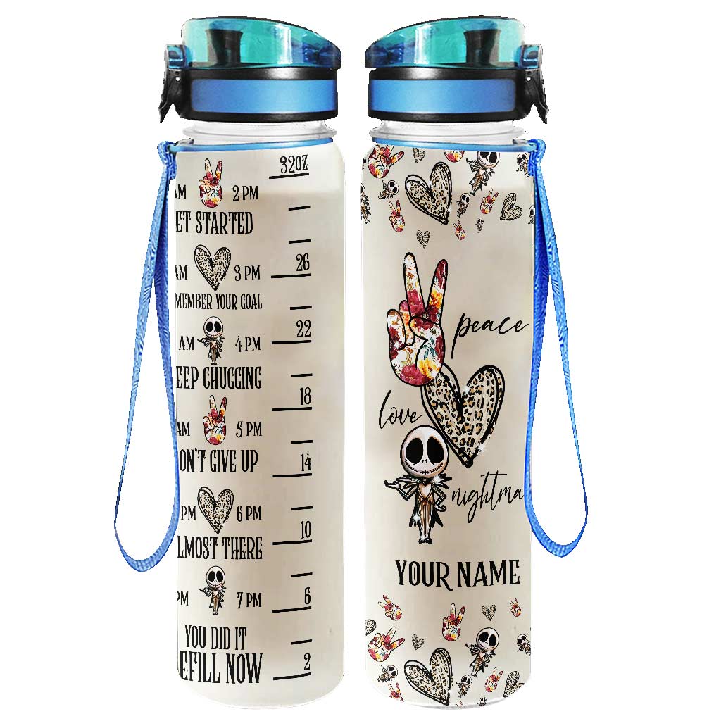 Peace Love Nightmare - Personalized Nightmare Water Tracker Bottle