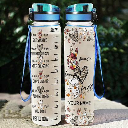 Peace Love White Dog - Personalized Water Tracker Bottle