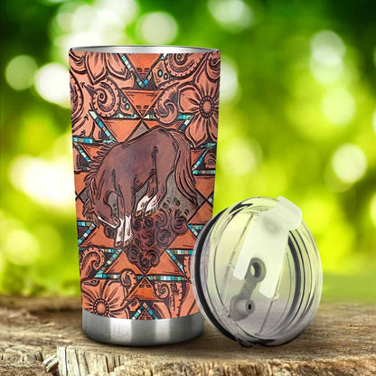 Love Horses Leather Pattern Print Tumbler