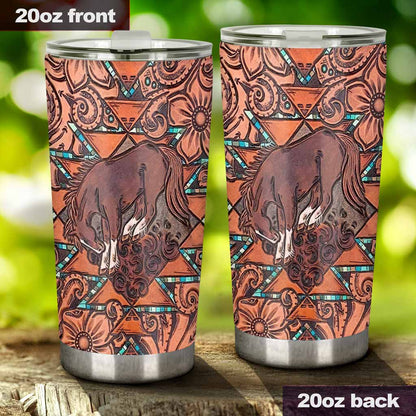 Love Horses Leather Pattern Print Tumbler