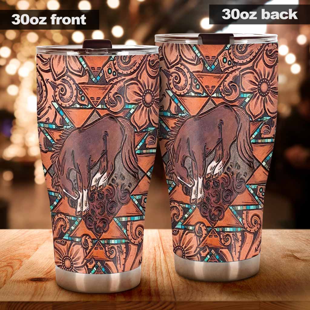 Love Horses Leather Pattern Print Tumbler