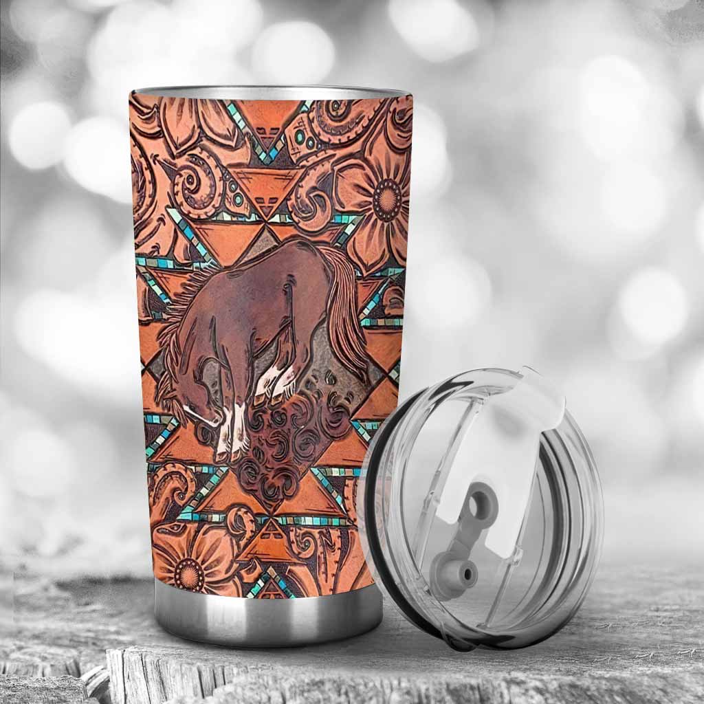 Love Horses Leather Pattern Print Tumbler