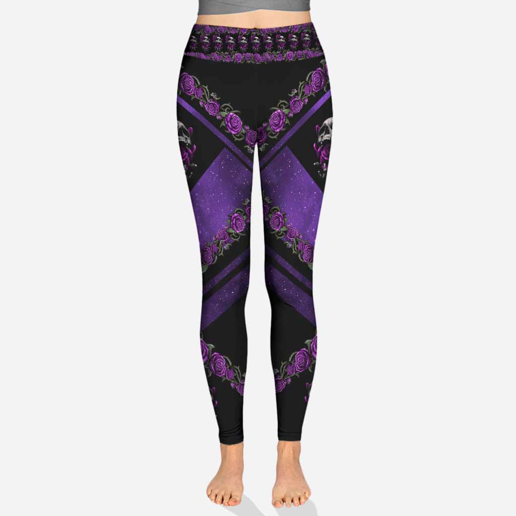 Love Skulls Purple Roses Leggings