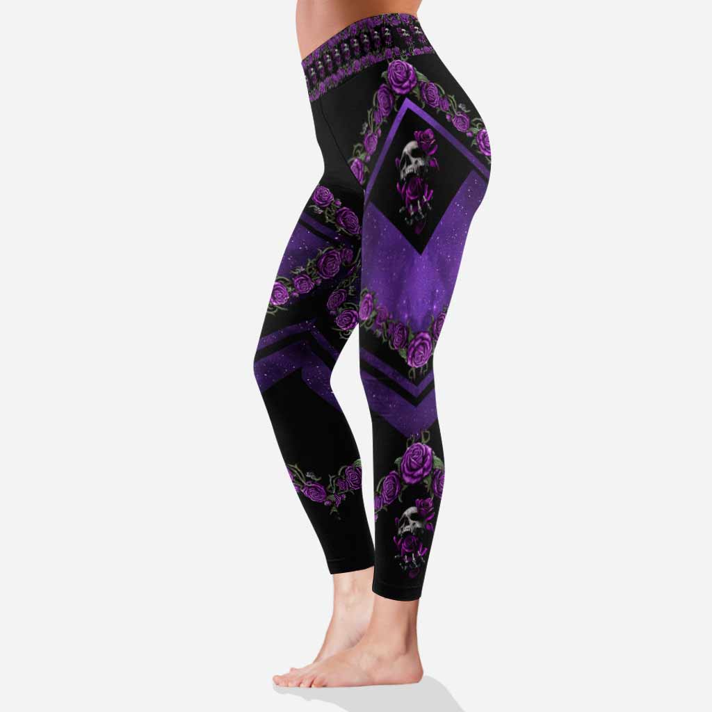 Love Skulls Purple Roses Leggings