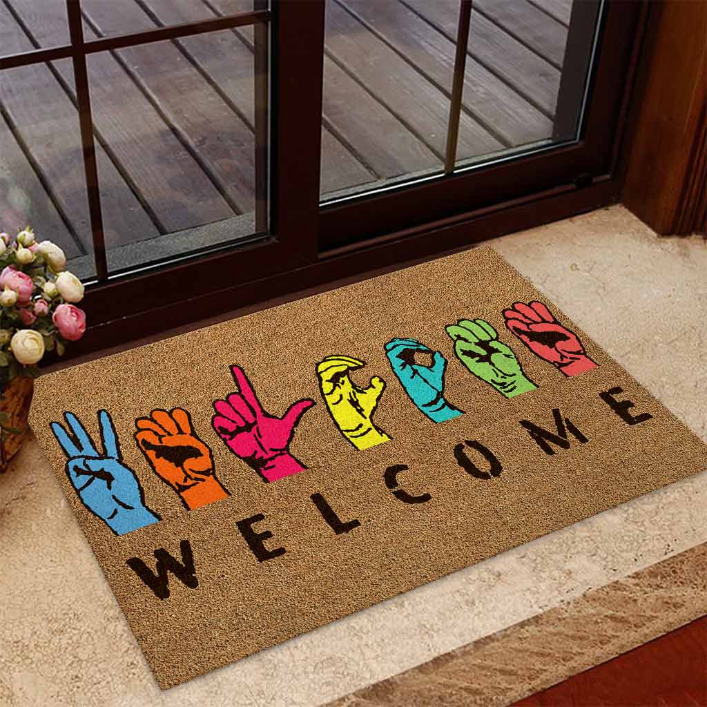 Welcome - American Sign Language Coir Pattern Print Doormat