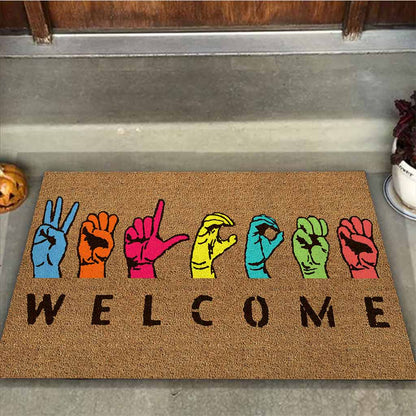 Welcome - American Sign Language Coir Pattern Print Doormat