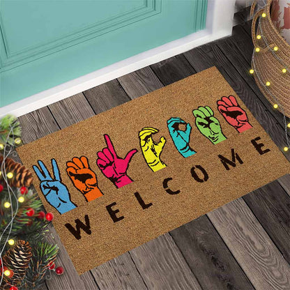 Welcome - American Sign Language Coir Pattern Print Doormat