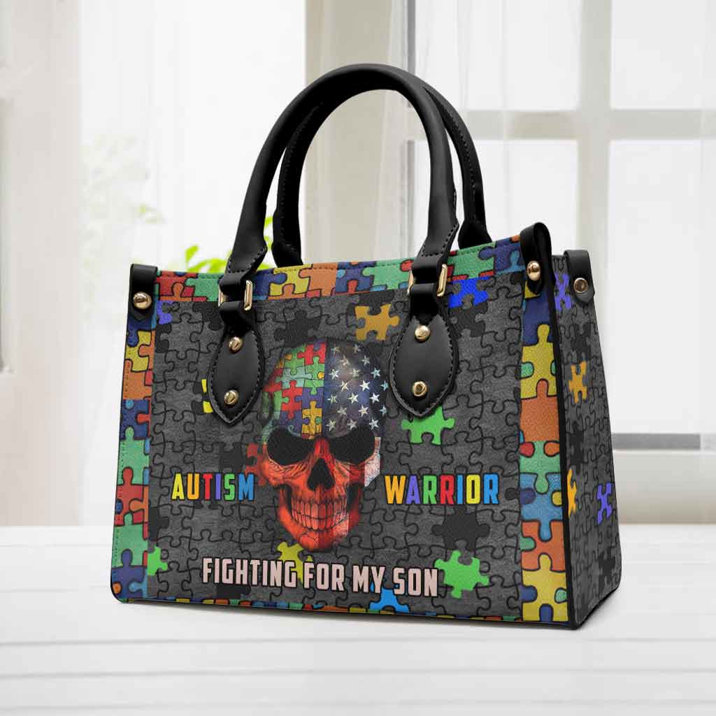 Autism Warrior Fight For My Son - Personalized Autism Awareness Leather Handbag