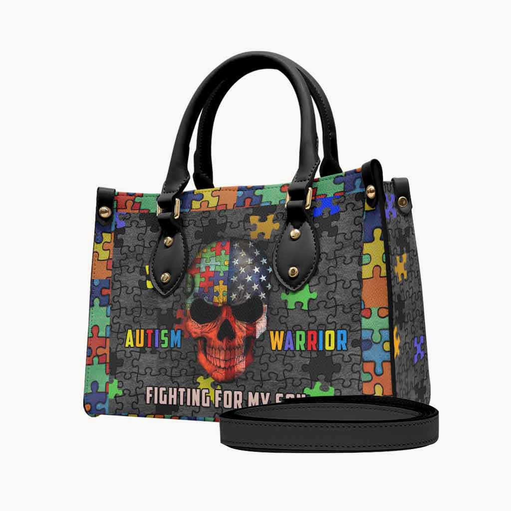 Autism Warrior Fight For My Son - Personalized Autism Awareness Leather Handbag