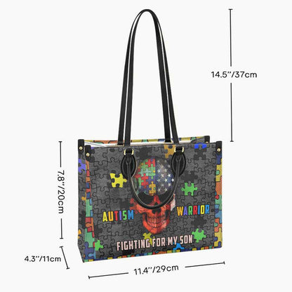 Autism Warrior Fight For My Son - Personalized Autism Awareness Leather Handbag