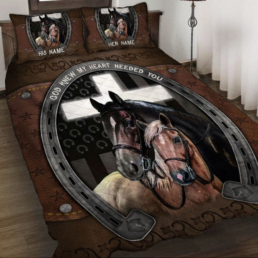 God Knew My Heart Needed You - Personalized Couple Horse Quilt Set