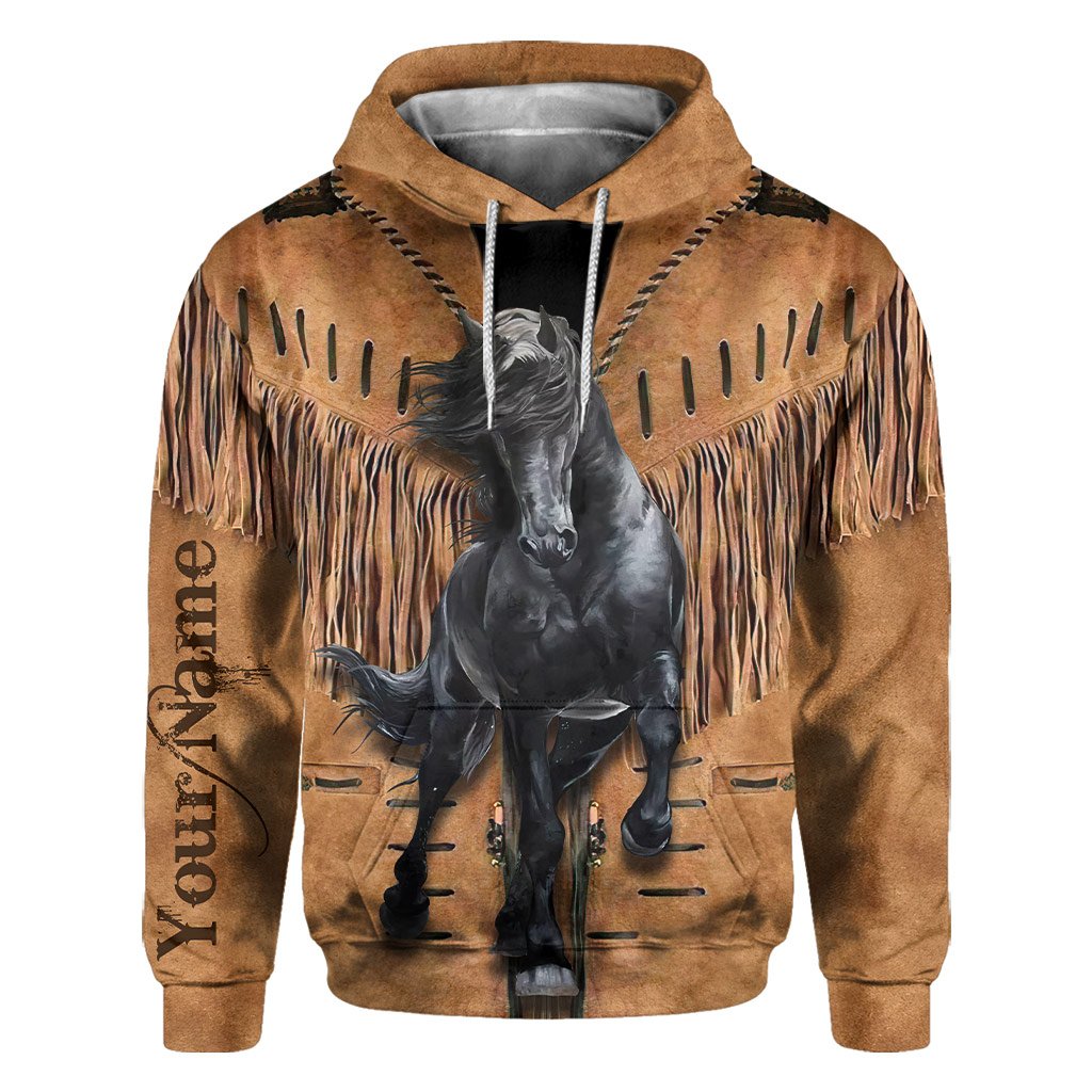 Love Horses - Personalized All Over T-shirt and Hoodie With Leather Pattern Print