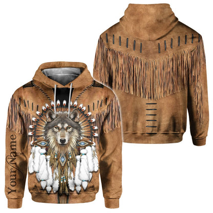 Indigenous - Personalized American Indian All Over T-shirt and Hoodie With Leather Pattern Print