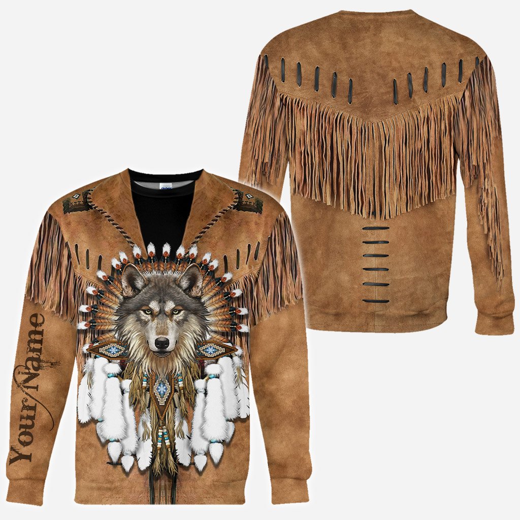 Indigenous - Personalized American Indian All Over T-shirt and Hoodie With Leather Pattern Print