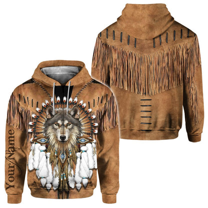 Indigenous - Personalized American Indian All Over T-shirt and Hoodie With Leather Pattern Print