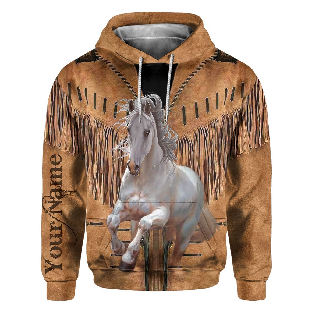 Love Horses - Personalized All Over T-shirt and Hoodie With Leather Pattern Print