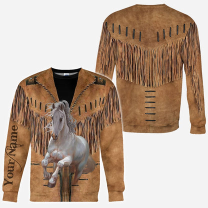 Love Horses - Personalized All Over T-shirt and Hoodie With Leather Pattern Print