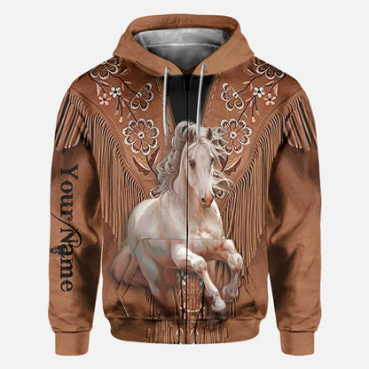 Horse Girl - Personalized All Over T-shirt and Hoodie With Leather Pattern Print