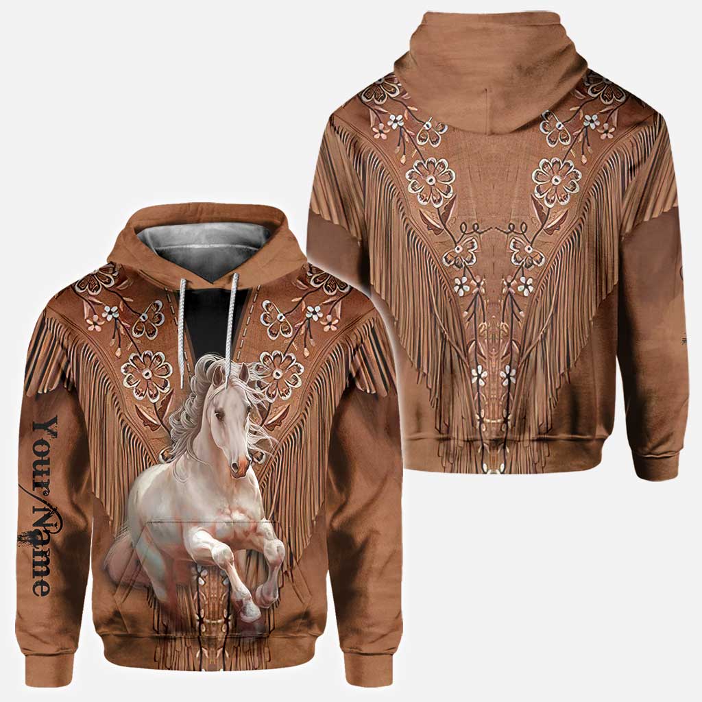 Horse Girl - Personalized All Over T-shirt and Hoodie With Leather Pattern Print