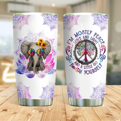 Hippie Elephant Mostly Peace Love Light-  Hippie Tumbler 0921