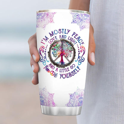 Hippie Elephant Mostly Peace Love Light-  Hippie Tumbler 0921