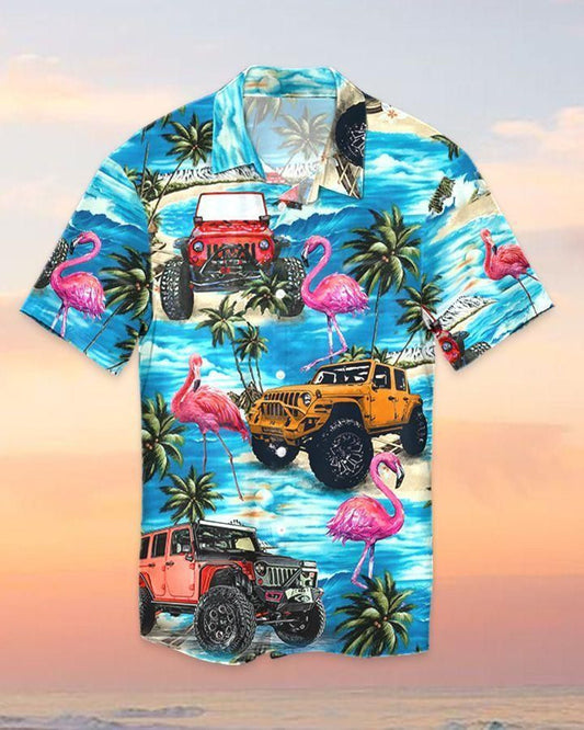 Flamingo Tropical Car Hawaiian Shirt 0523