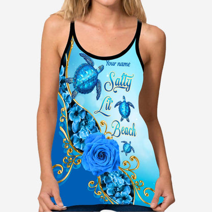 Salty Lil' Beach - Personalized Turtle Cross Tank Top