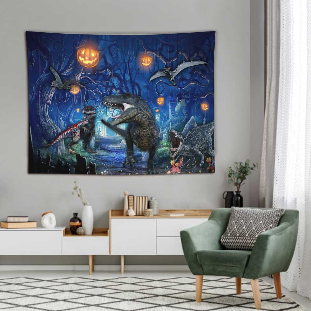 The Most Beautiful Time - Halloween Dinosaur Wall Tapestry