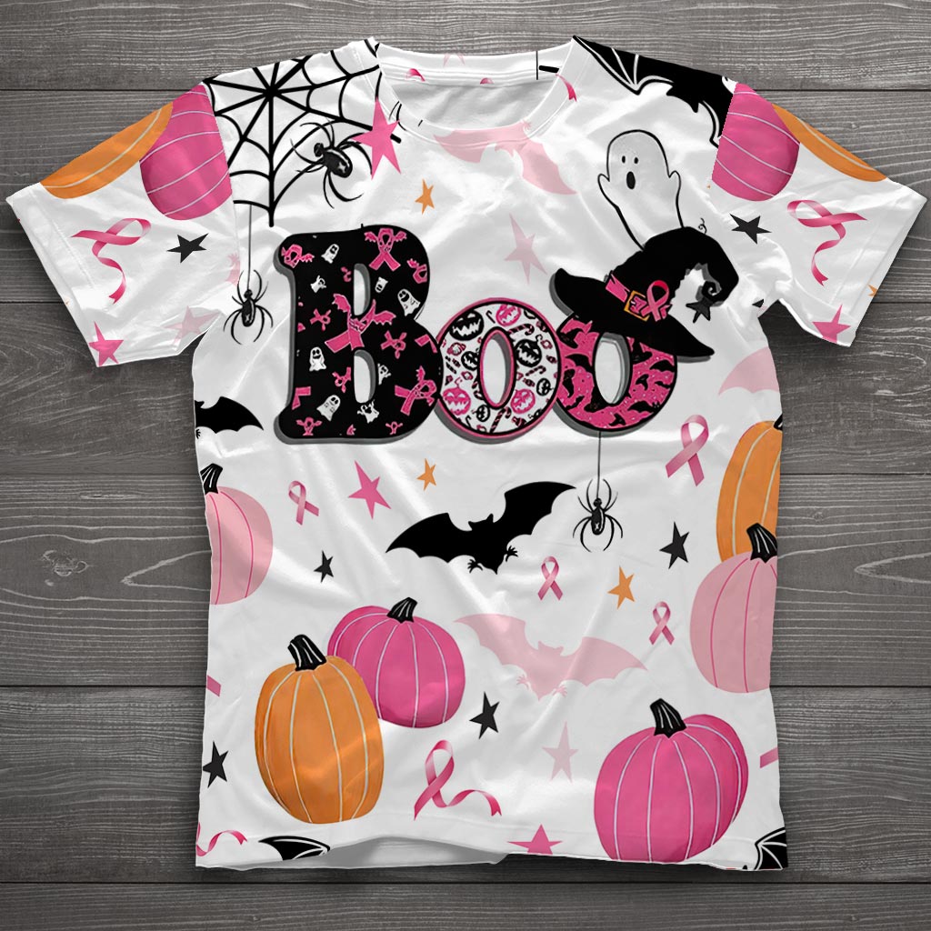 Boo Breast Cancer Awareness Halloween All Over T-shirt and Hoodie 092021