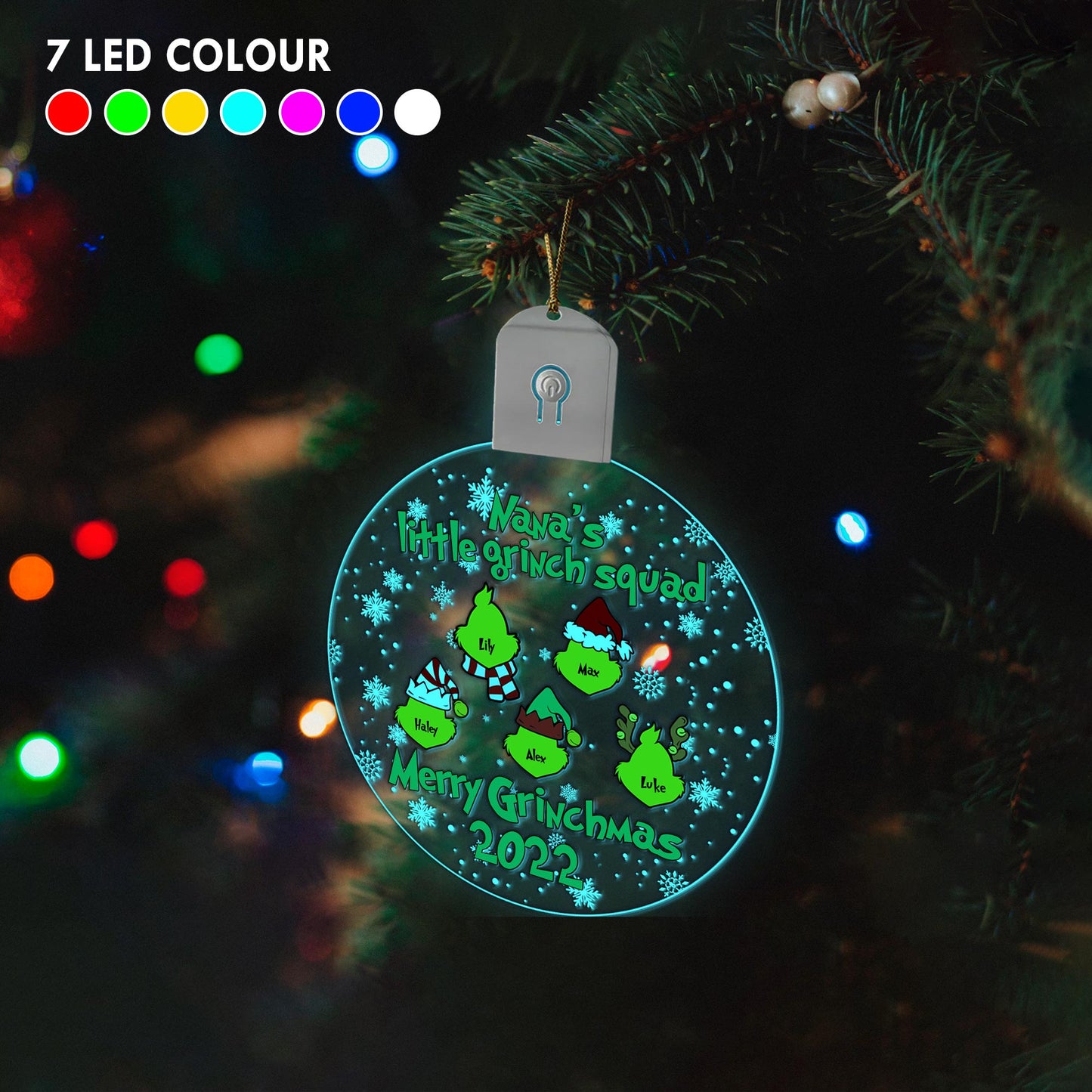 Nana's Little Green Squad - Personalized Christmas Grandma Round Led Acrylic Ornament