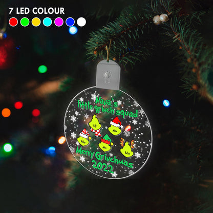 Nana's Little Green Squad - Personalized Christmas Grandma Round Led Acrylic Ornament