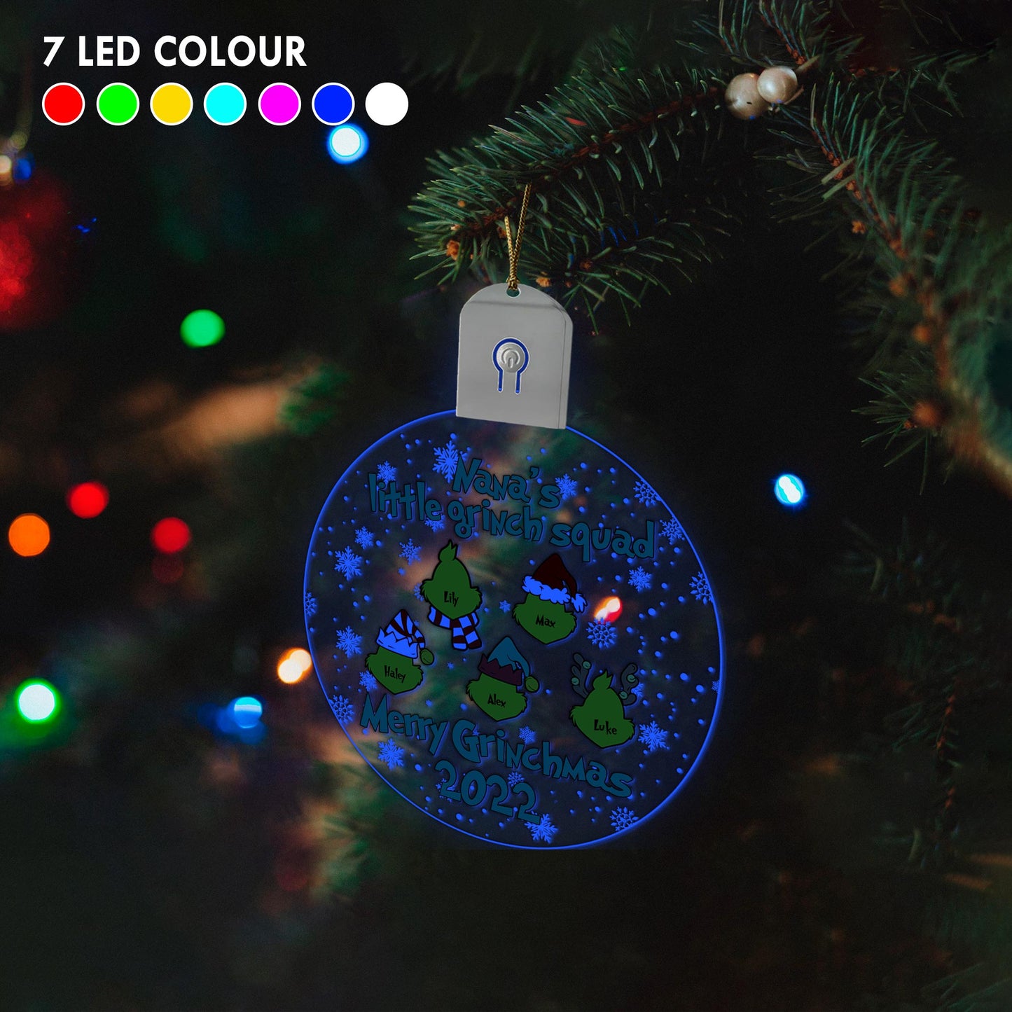 Nana's Little Green Squad - Personalized Christmas Grandma Round Led Acrylic Ornament